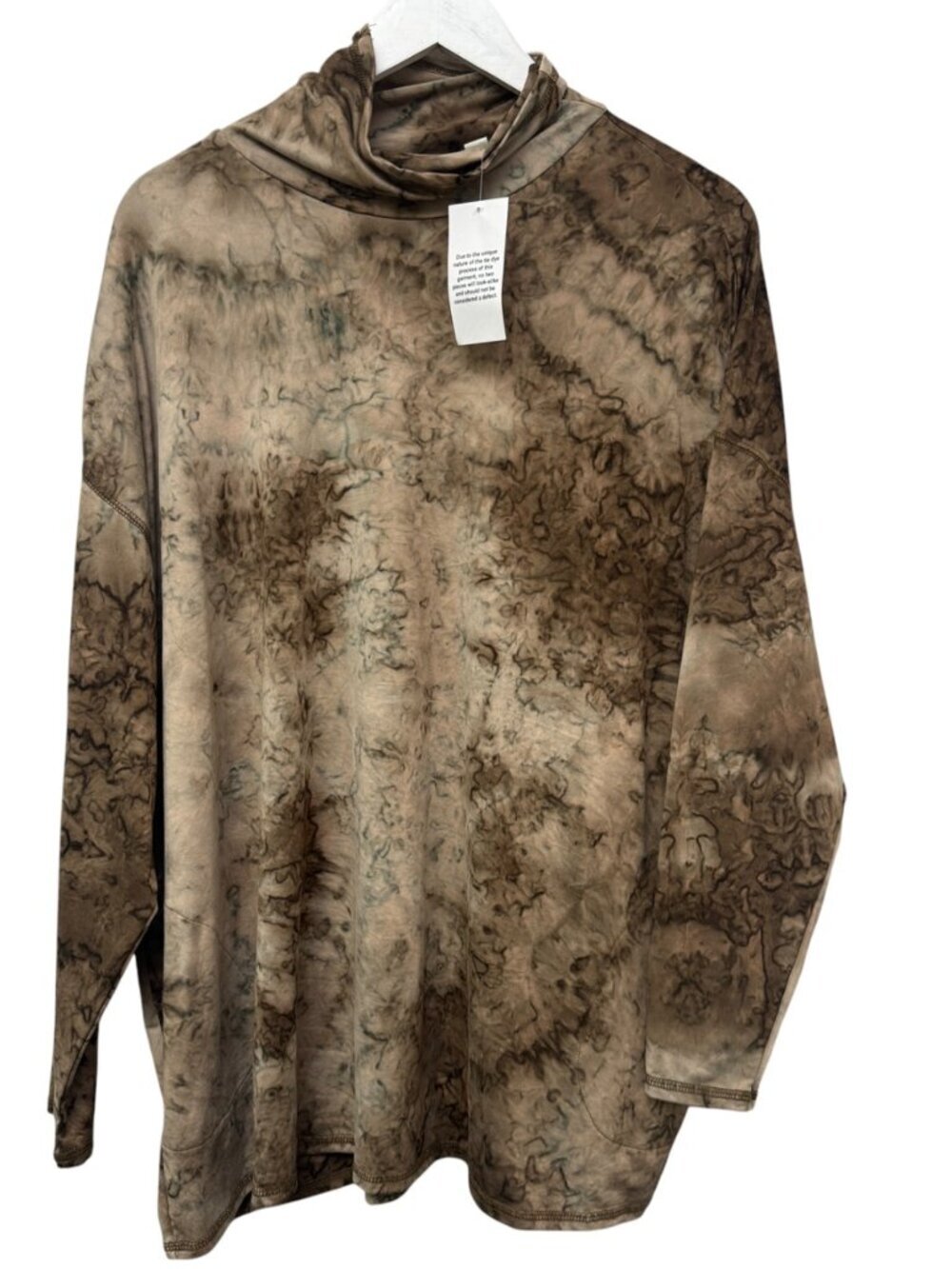 LOGO Lori Goldstein Cowl Neck Top Medium Brown Tie-Dye Long Sleeve Pockets NWOT